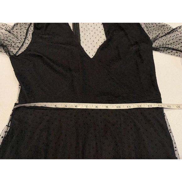 Vintage Womens Fiat & Flare Dress Lace Mesh Sleeve Front Keyhole Black SZ Medium - Picture 6 of 9